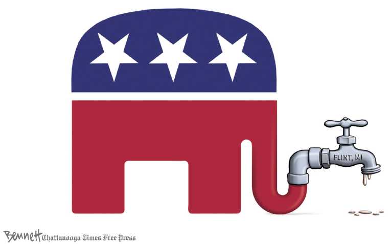 Political/Editorial Cartoon by Clay Bennett, Chattanooga Times Free Press on Flint Residents Poisoned