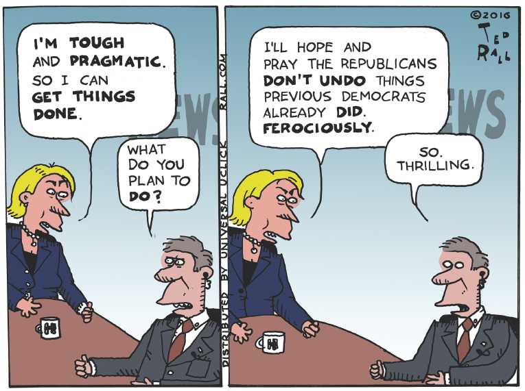 Political/Editorial Cartoon by Ted Rall on Hillary Confident of Victory