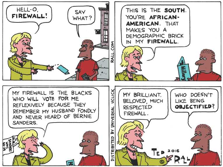 Political/Editorial Cartoon by Ted Rall on Clinton Campaign Wobbling