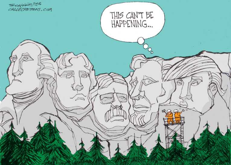 Political/Editorial Cartoon by Bill Schorr, Cagle Cartoons on Trump States the Obvious