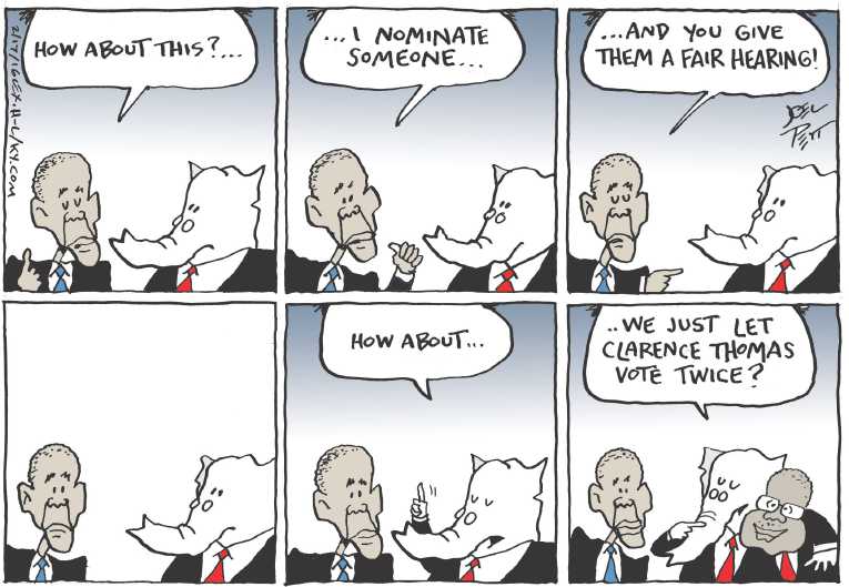 Political/Editorial Cartoon by Joel Pett, Lexington Herald-Leader, CWS/CartoonArts Intl. on Scalia Dead