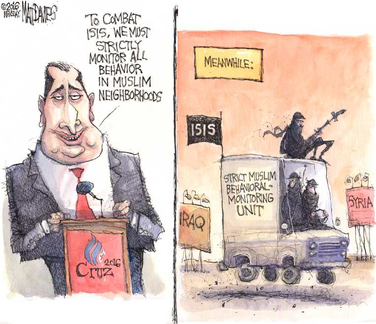 Political/Editorial Cartoon by Matt Davies, Journal News on Trump, Cruz Respond to Attacks