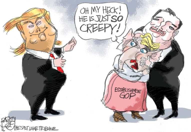 Political/Editorial Cartoon by Pat Bagley, Salt Lake Tribune on Trump Racing Toward Nomination
