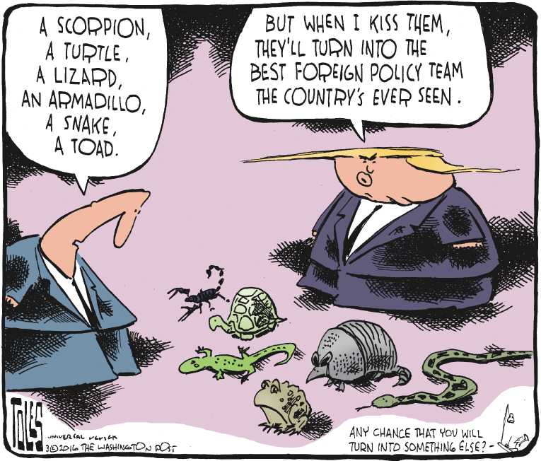 Political/Editorial Cartoon by Tom Toles, Washington Post on Trump Racing Toward Nomination