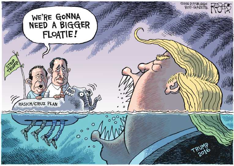 Political/Editorial Cartoon by Tom Toles, Washington Post on Cruz, Kasich Join Forces
