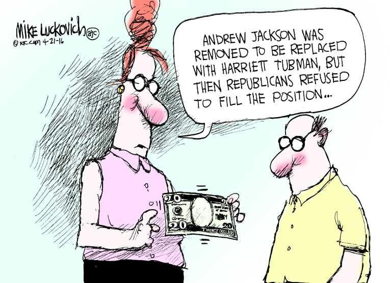 Political/Editorial Cartoon by Mike Luckovich, Atlanta Journal-Constitution on Tubman to Grace $20 Bill