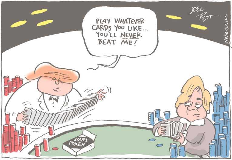 Political/Editorial Cartoon by Joel Pett, Lexington Herald-Leader, CWS/CartoonArts Intl. on Trump vs. Hillary Likely