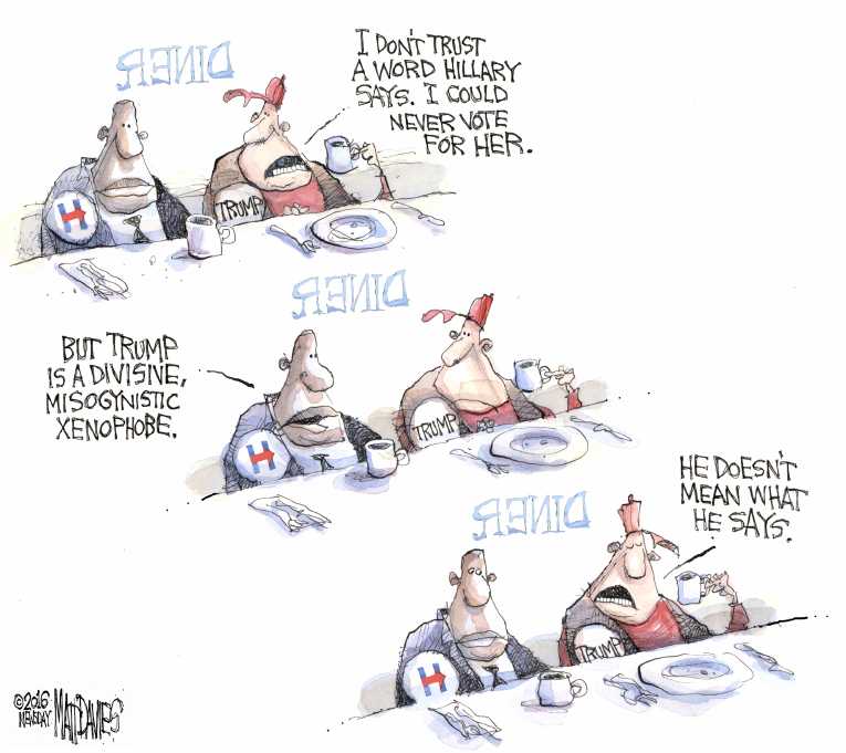 Political/Editorial Cartoon by Matt Davies, Journal News on Trump vs. Hillary Likely