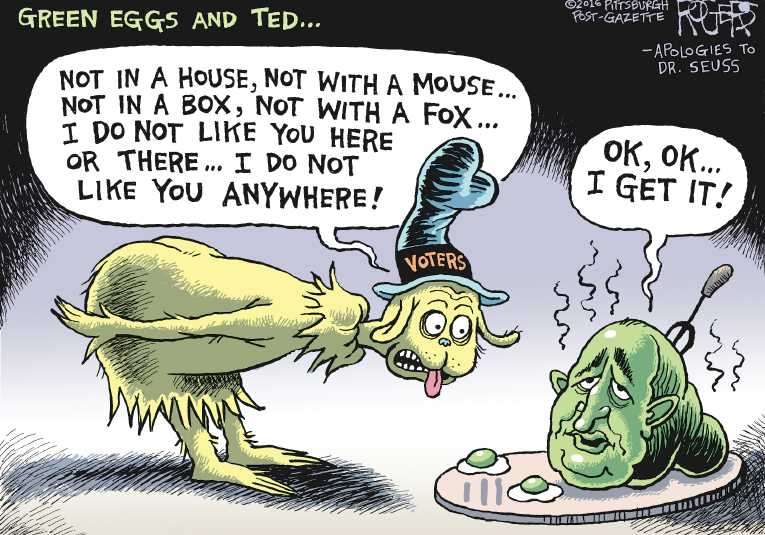 Political/Editorial Cartoon by Rob Rogers, The Pittsburgh Post-Gazette on Cruz Suspends Campaign