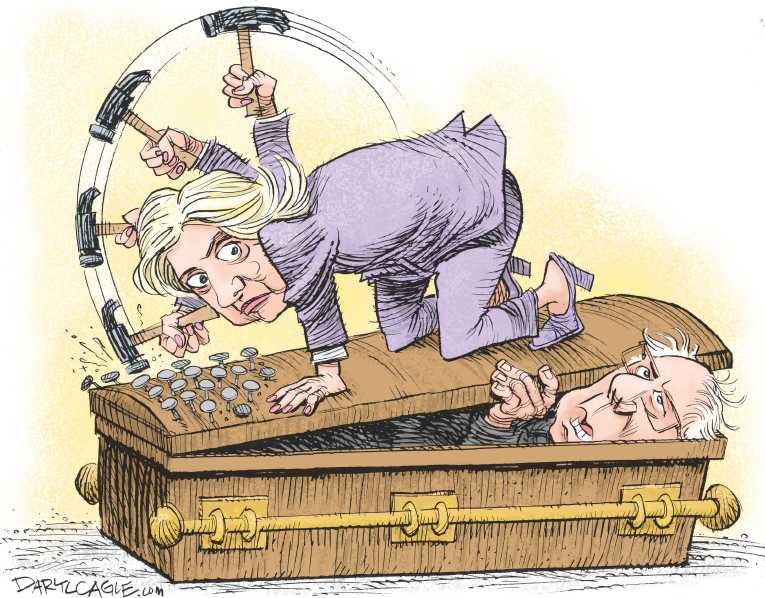 Political/Editorial Cartoon by Daryl Cagle, Cagle Cartoons on Sanders Wins Indiana