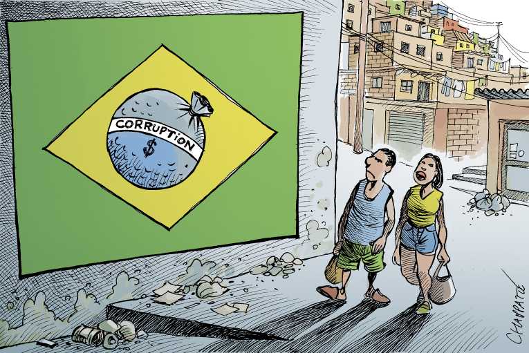 Political/Editorial Cartoon by Patrick Chappatte, International Herald Tribune on Brazil in Crisis