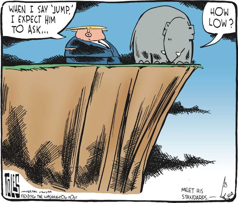 Political/Editorial Cartoon by Tom Toles, Washington Post on GOP Rallies Behind Trump