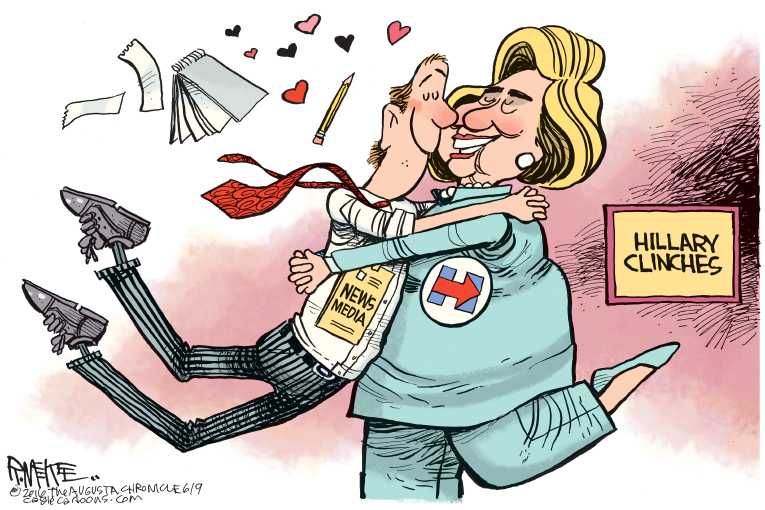 Political/Editorial Cartoon by Rick McKee, The Augusta Chronicle on Hillary Almost Wins