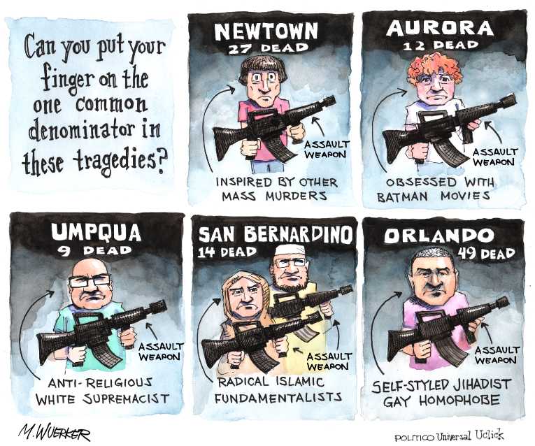 Political/Editorial Cartoon by Matt Wuerker, Politico on 49 Killed at Nightclub