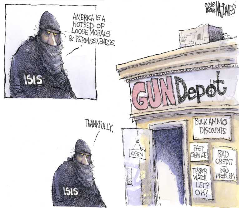 Political/Editorial Cartoon by Matt Davies, Journal News on 49 Killed at Nightclub