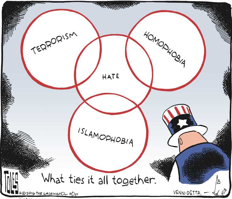 Political/Editorial Cartoon by Tom Toles, Washington Post on 49 Killed at Nightclub