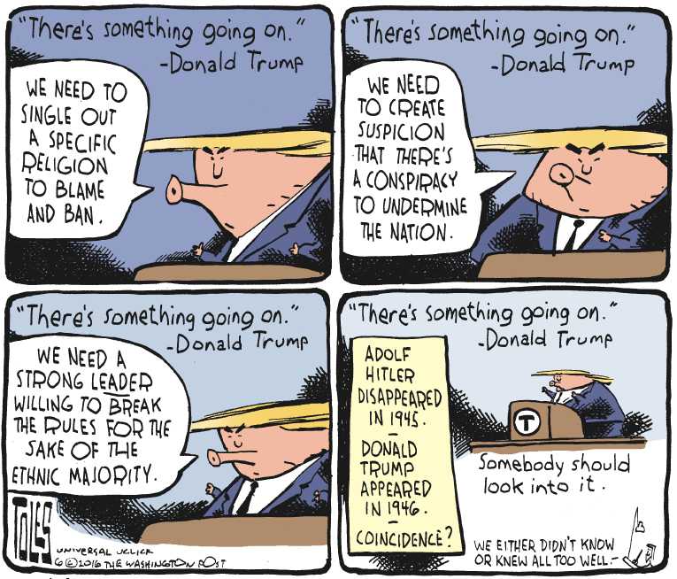 Political/Editorial Cartoon by Tom Toles, Washington Post on Trump Outraged