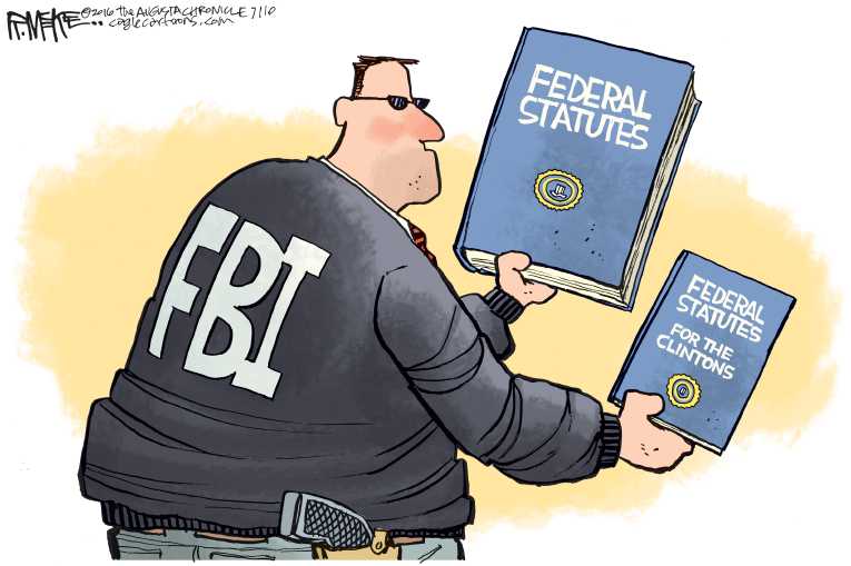 Political/Editorial Cartoon by Rick McKee, The Augusta Chronicle on FBI Blasts Clinton