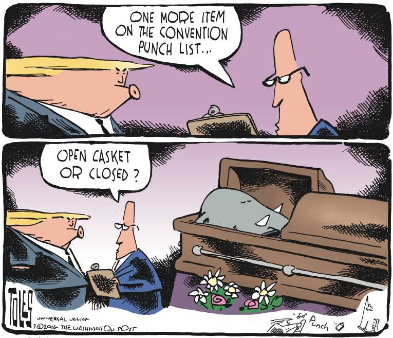 Political/Editorial Cartoon by Tom Toles, Washington Post on Trump Revamps Campaign