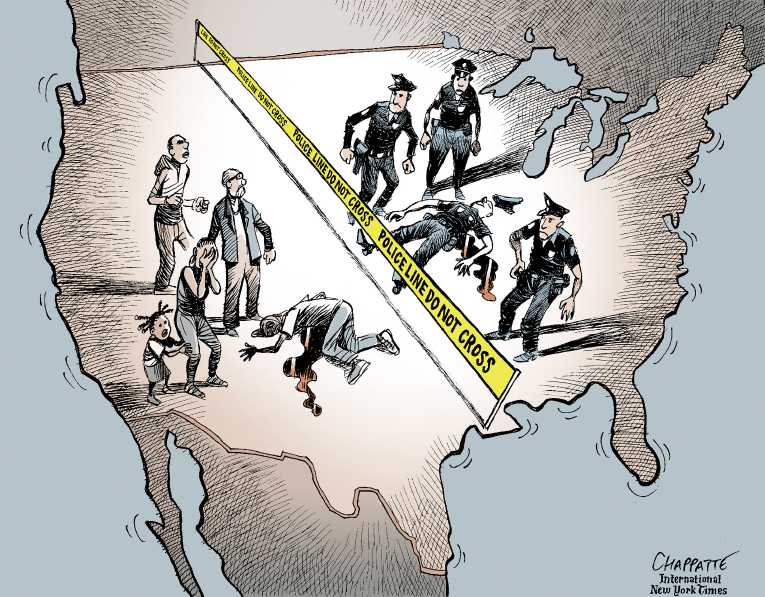 Political/Editorial Cartoon by Patrick Chappatte, International Herald Tribune on Shootings Stun Nation