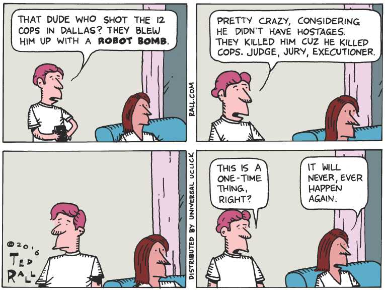 Political/Editorial Cartoon by Ted Rall on Shootings Stun Nation