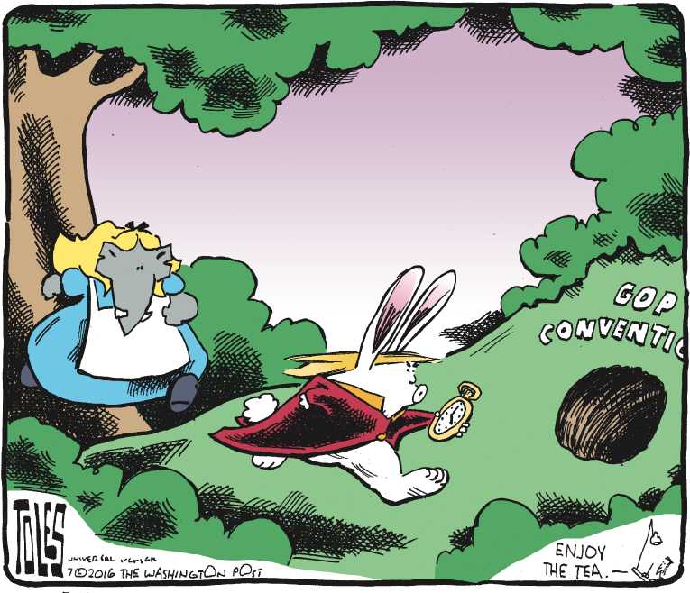 Political/Editorial Cartoon by Tom Toles, Washington Post on Trump Wins Nomination