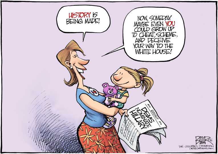 Political/Editorial Cartoon by Nate Beeler, Washington Examiner on Clinton Wins Nomination