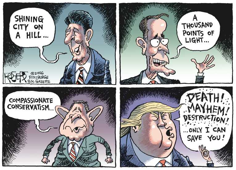 Political/Editorial Cartoon by Rob Rogers, The Pittsburgh Post-Gazette on Trump Message Hits Home