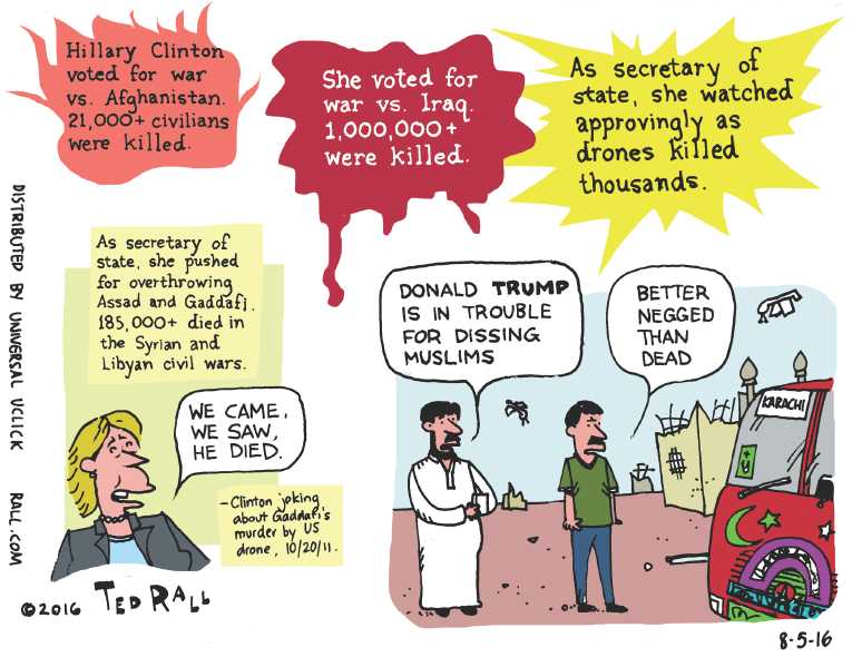 Political/Editorial Cartoon by Ted Rall on Clinton Making Her Case