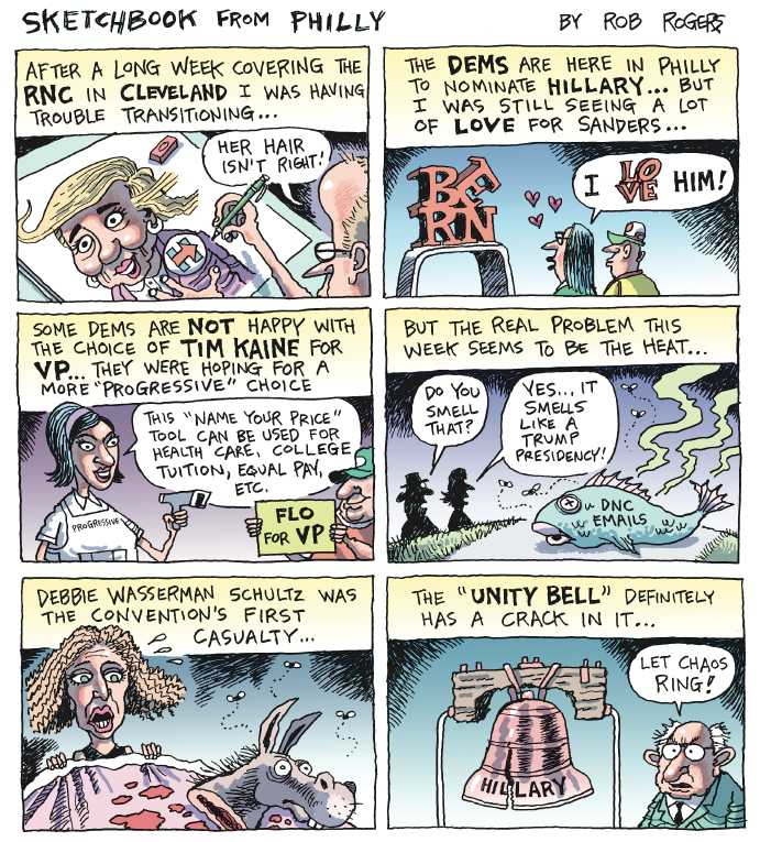 Political/Editorial Cartoon by Rob Rogers, The Pittsburgh Post-Gazette on Special Report From Philly