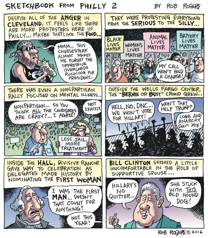 Political/Editorial Cartoon by Rob Rogers, The Pittsburgh Post-Gazette on Special Report From Philly