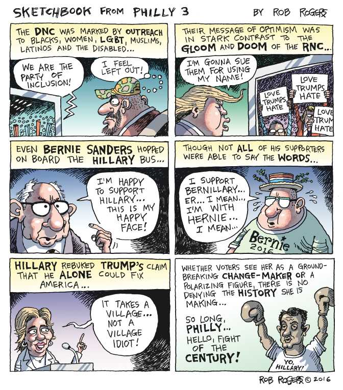 Political/Editorial Cartoon by Rob Rogers, The Pittsburgh Post-Gazette on Special Report From Philly