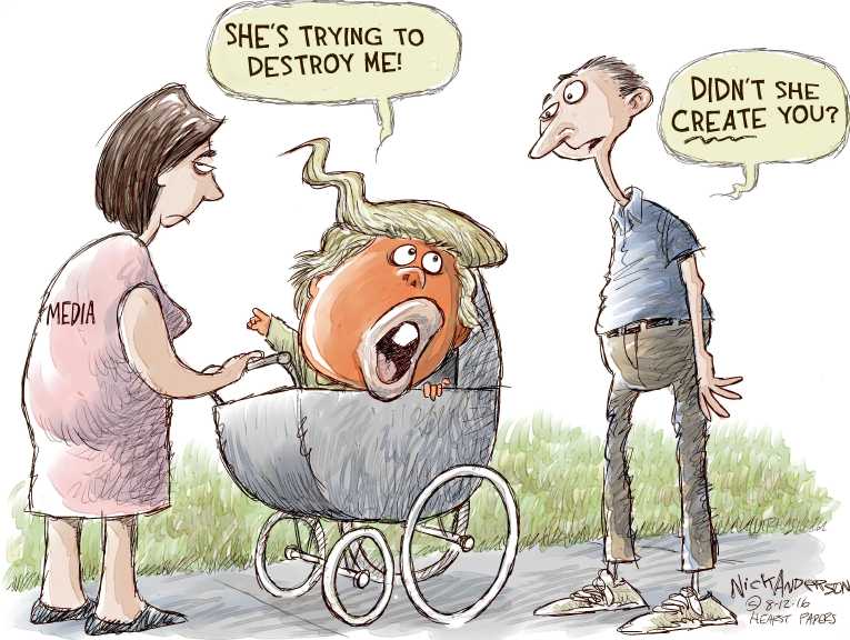 Political/Editorial Cartoon by Nick Anderson, Houston Chronicle on Trump Dominates Headlines