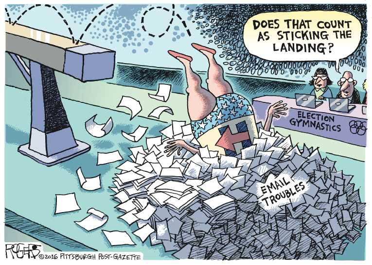 Political/Editorial Cartoon by Rob Rogers, The Pittsburgh Post-Gazette on Heroes Galore at Olympics