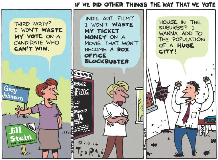 Political/Editorial Cartoon by Ted Rall on Presidential Race Tightens