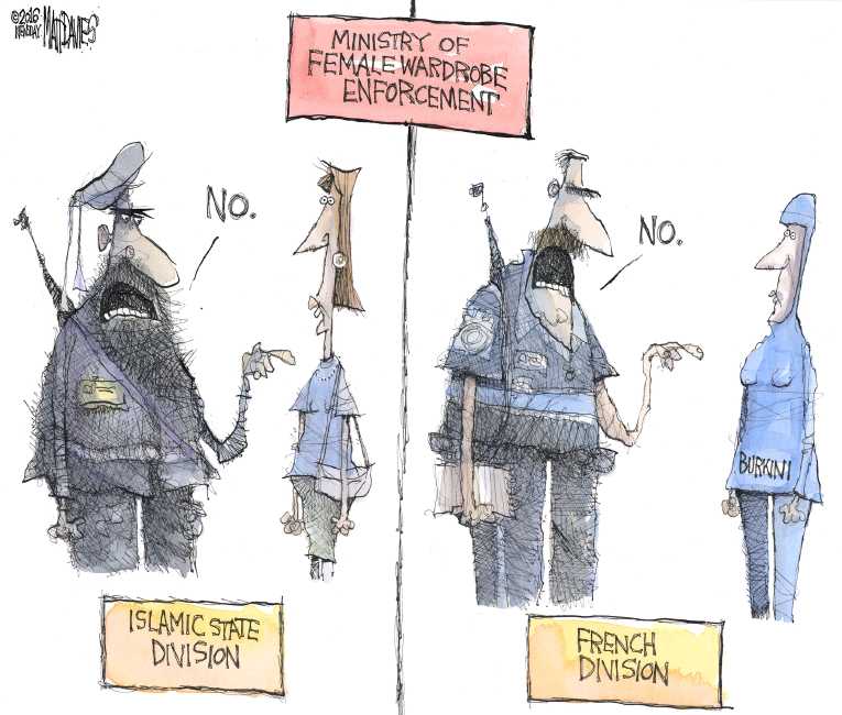Political/Editorial Cartoon by Matt Davies, Journal News on Swimsuit Controversy Intensifies
