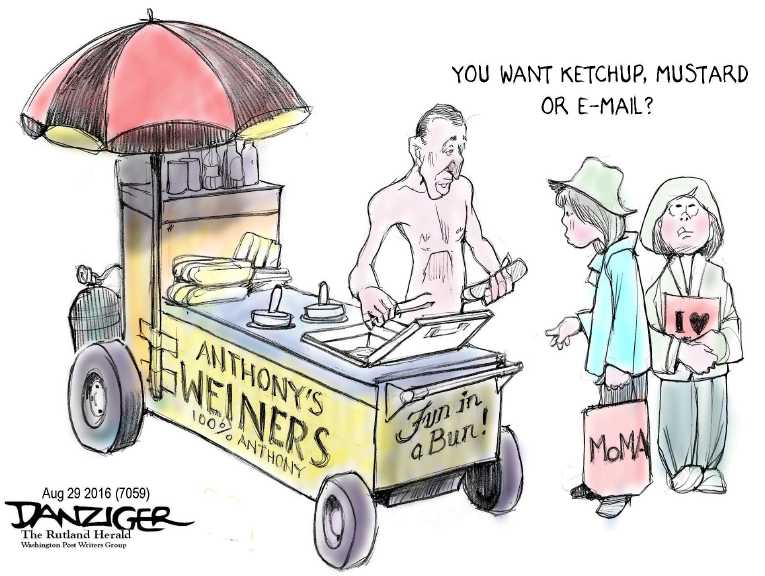 Political/Editorial Cartoon by Jeff Danziger on Weiner Does It Again