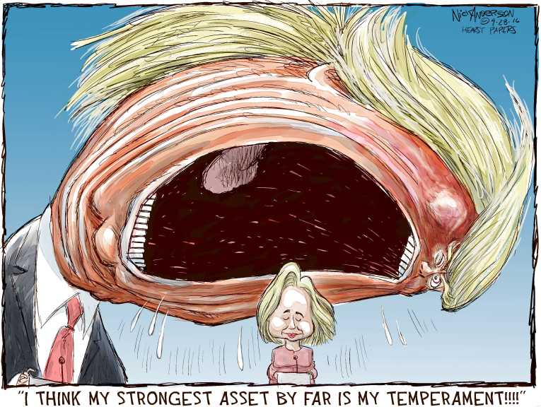 Political/Editorial Cartoon by Nick Anderson, Houston Chronicle on Candidates Survive First Debate