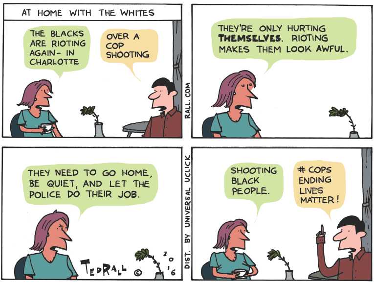 Political/Editorial Cartoon by Ted Rall on Racial Tensions Rise