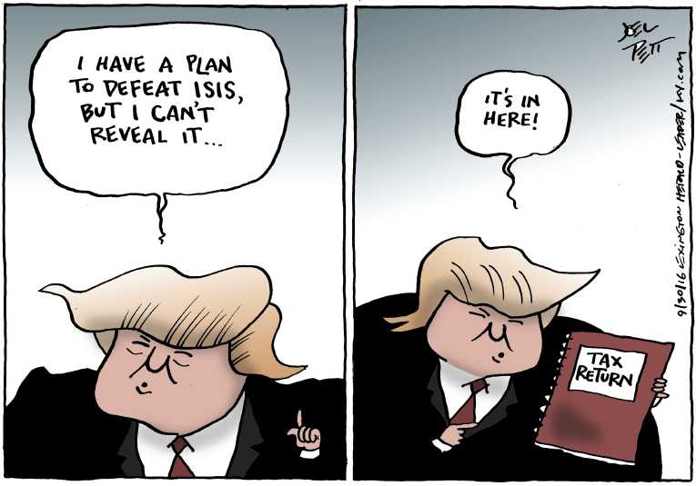 Political/Editorial Cartoon by Joel Pett, Lexington Herald-Leader, CWS/CartoonArts Intl. on Trump Pays No Income Taxes