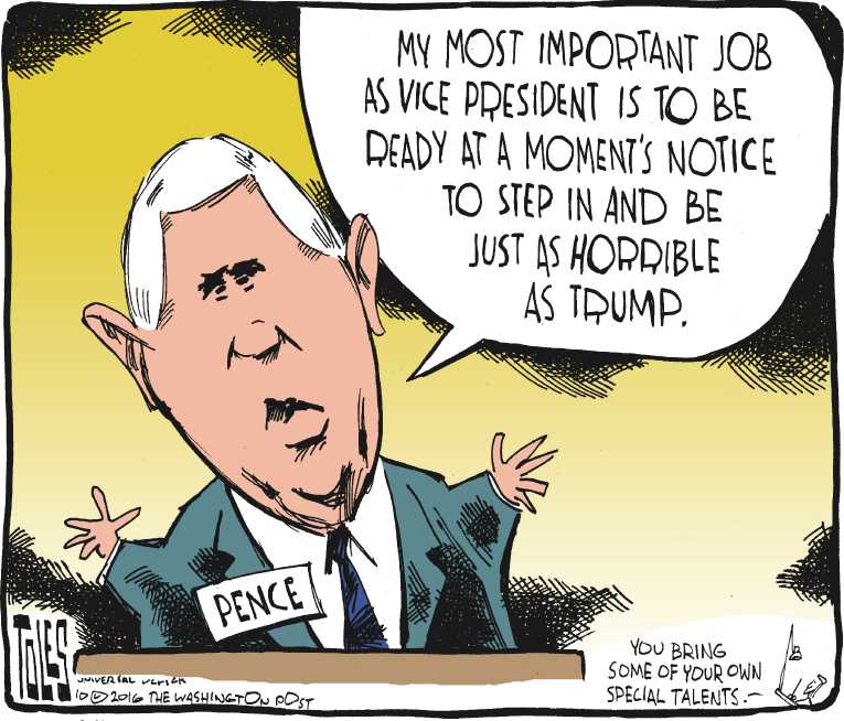 Political/Editorial Cartoon by Tom Toles, Washington Post on VP Candidates Face Off