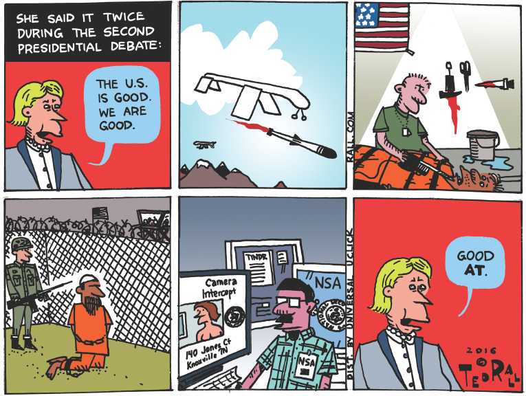 Political/Editorial Cartoon by Ted Rall on Hillary Now Ahead