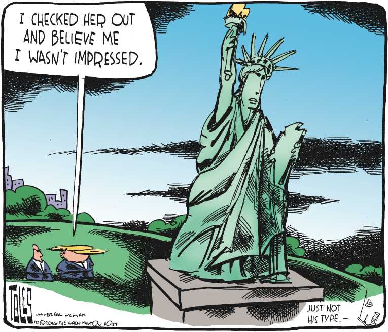 Political/Editorial Cartoon by Tom Toles, Washington Post on Trump Battling Allegations