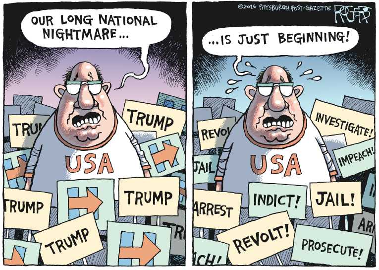 Political/Editorial Cartoon by Rob Rogers, The Pittsburgh Post-Gazette on Hillary Won in Alternate Universe