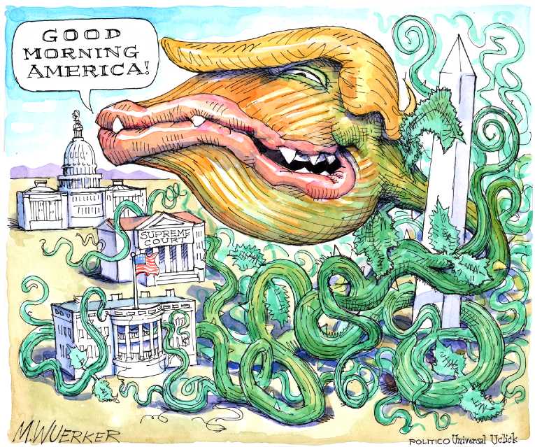 Political/Editorial Cartoon by Matt Wuerker, Politico on Trump Defeats Clinton