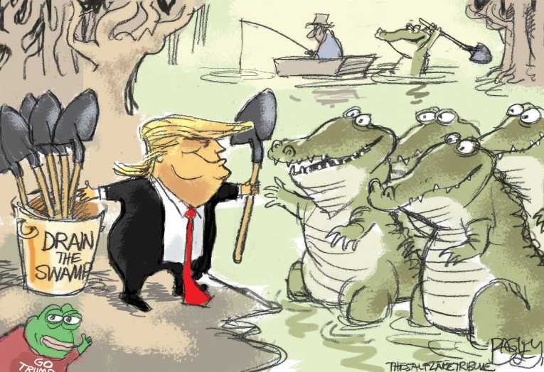 Political/Editorial Cartoon by Pat Bagley, Salt Lake Tribune on Trump Promises to Fulfill Promises