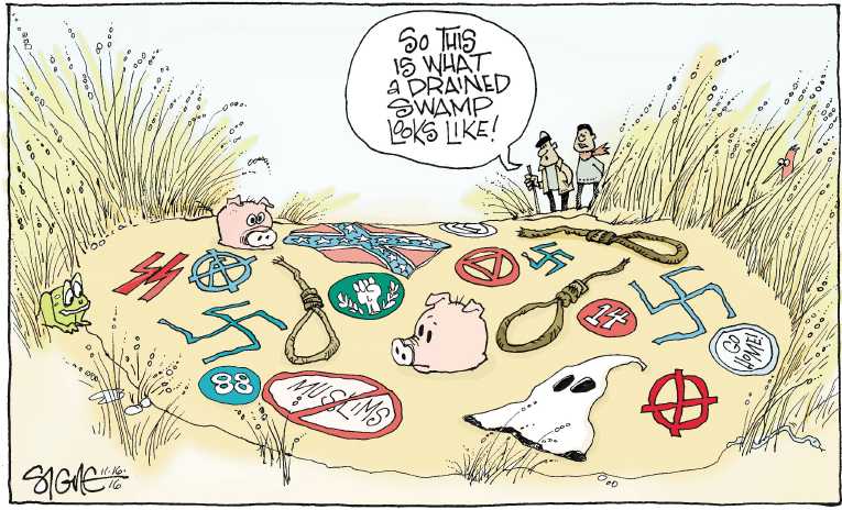 Political/Editorial Cartoon by Signe Wilkinson, Philadelphia Daily News on Trump Prepares