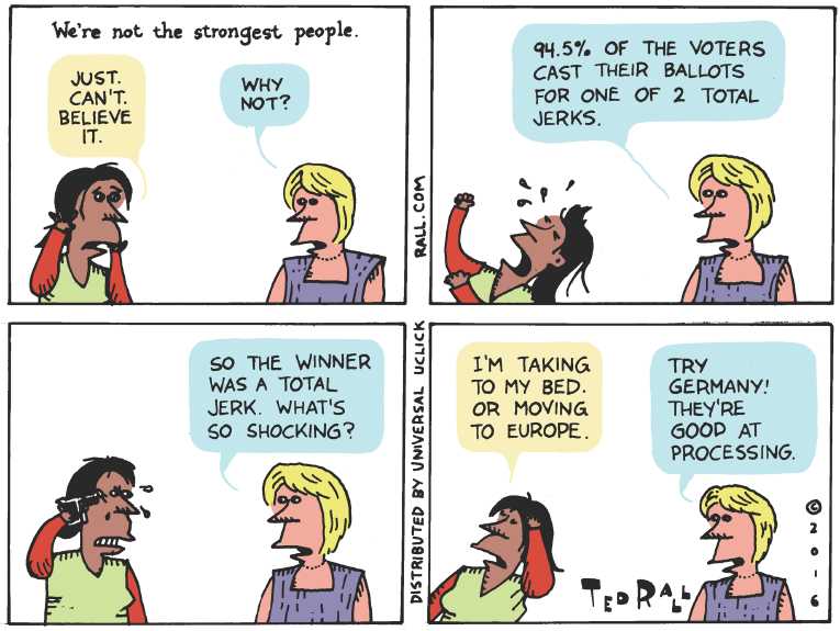 Political/Editorial Cartoon by Ted Rall on Clinton, Dems Still Shocked by Loss