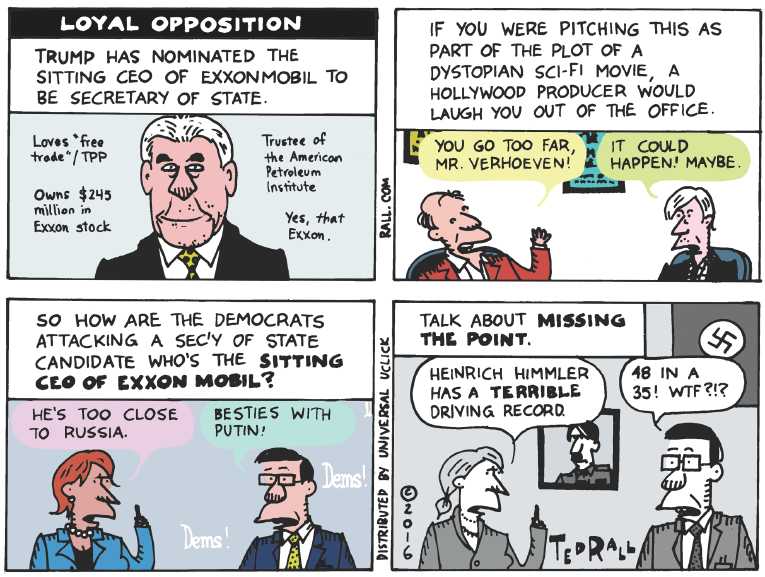 Political/Editorial Cartoon by Ted Rall on Trump Putting Pieces in Place