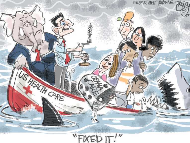 Political/Editorial Cartoon by Pat Bagley, Salt Lake Tribune on New Era to Begin